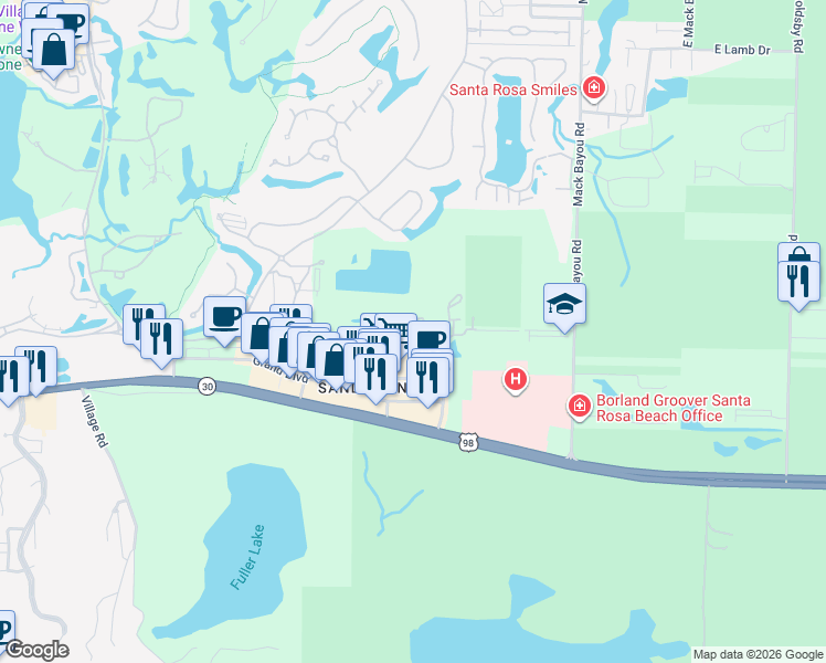 map of restaurants, bars, coffee shops, grocery stores, and more near 200 Sandestin Lane in Walton County