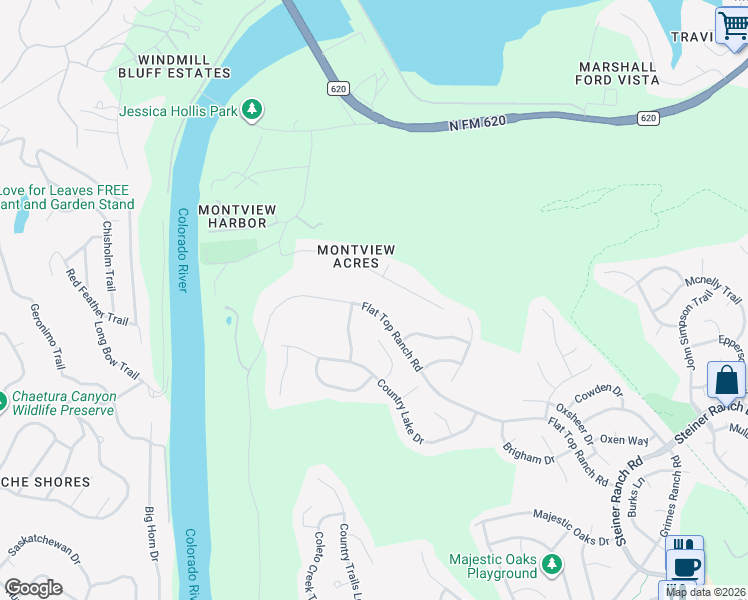 map of restaurants, bars, coffee shops, grocery stores, and more near 13612 Flat Top Ranch Road in Austin