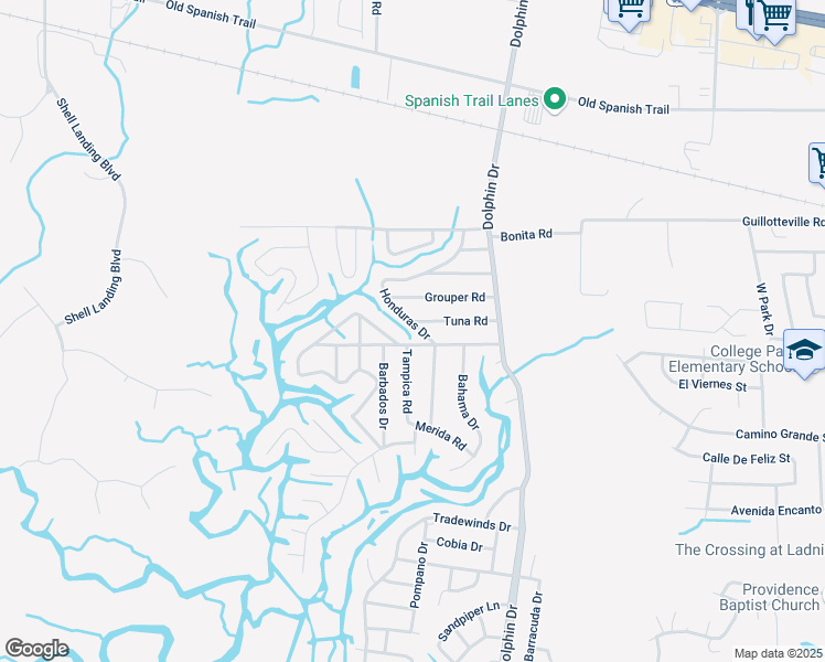 map of restaurants, bars, coffee shops, grocery stores, and more near 2713 Honduras Drive in Gautier