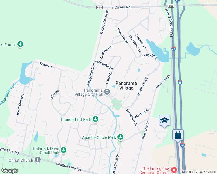 map of restaurants, bars, coffee shops, grocery stores, and more near 93 Hiwon Drive in Conroe