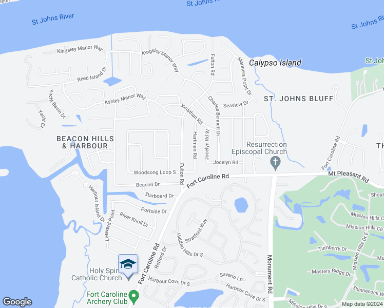 map of restaurants, bars, coffee shops, grocery stores, and more near 4520 Hartman Road in Jacksonville
