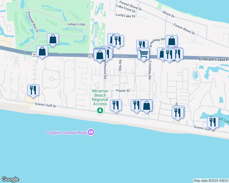map of restaurants, bars, coffee shops, grocery stores, and more near 192 Newman Drive in Destin