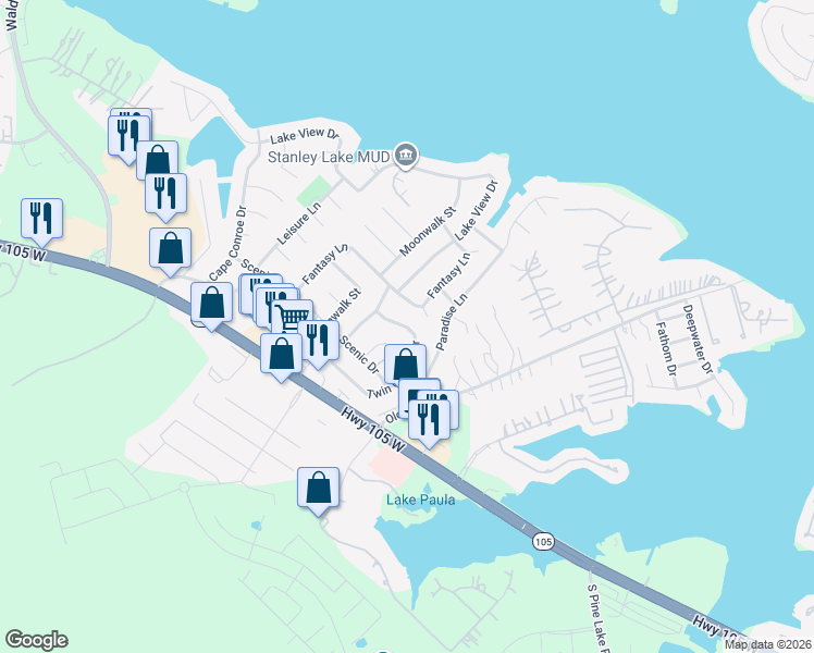 map of restaurants, bars, coffee shops, grocery stores, and more near 10427 Twin Circles Drive in Montgomery