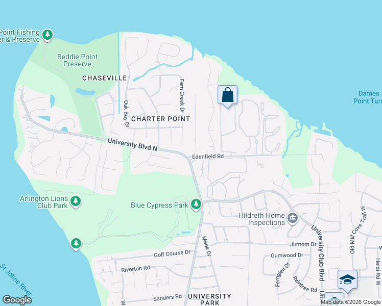 map of restaurants, bars, coffee shops, grocery stores, and more near 4306 Edenfield La in Jacksonville