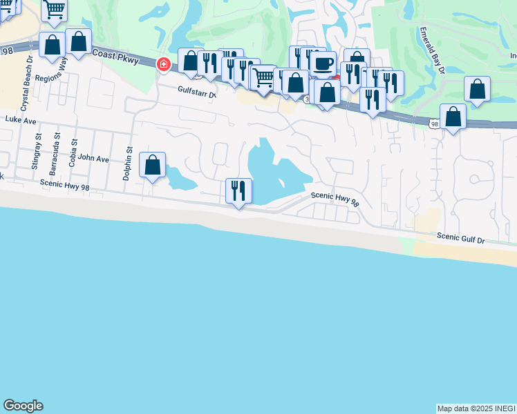 map of restaurants, bars, coffee shops, grocery stores, and more near 3551 Scenic Highway 98 in Destin