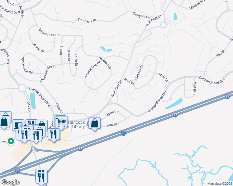 map of restaurants, bars, coffee shops, grocery stores, and more near 205-A Golf Club Drive in Diamondhead