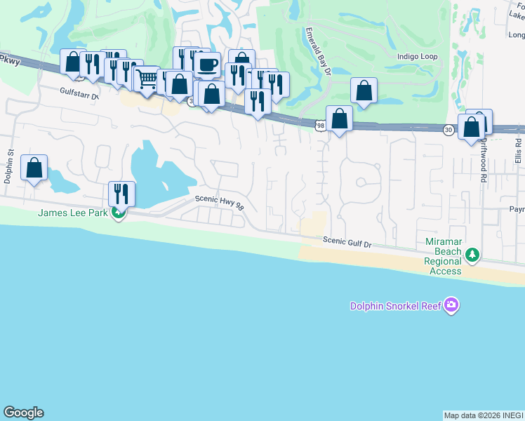 map of restaurants, bars, coffee shops, grocery stores, and more near 50 Terra Cotta Way in Destin