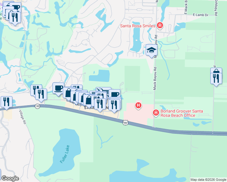 map of restaurants, bars, coffee shops, grocery stores, and more near 200 Sandestin Lane in Walton County