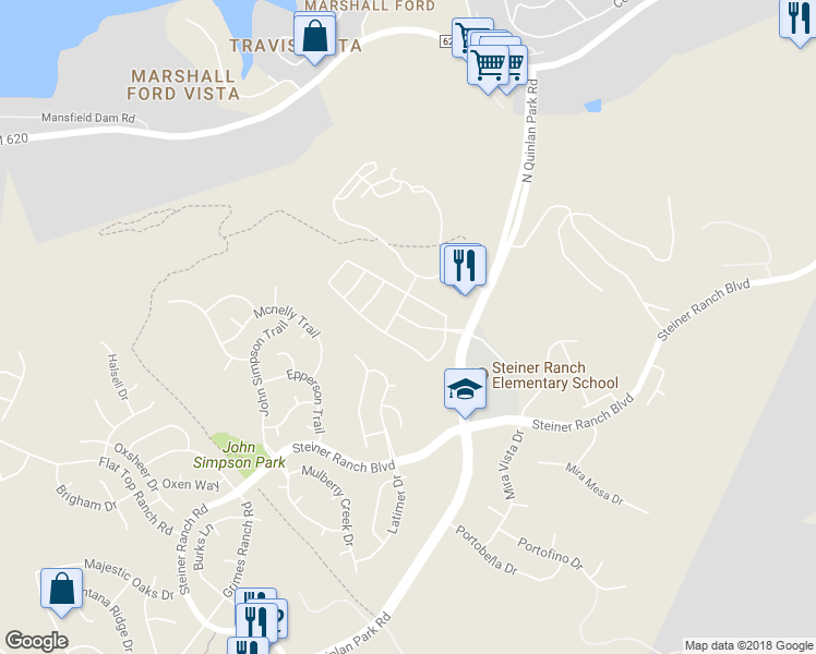map of restaurants, bars, coffee shops, grocery stores, and more near 12529 Canyon Glen Drive in Austin
