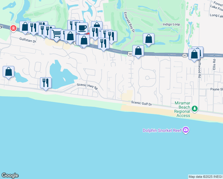 map of restaurants, bars, coffee shops, grocery stores, and more near 3655 Scenic Highway 98 in Destin