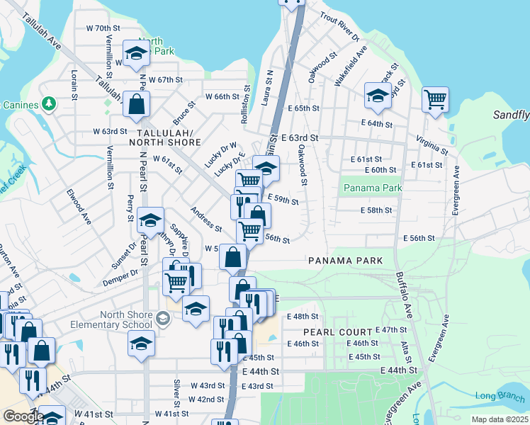map of restaurants, bars, coffee shops, grocery stores, and more near 6707 North Main Street in Jacksonville