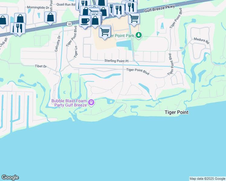 map of restaurants, bars, coffee shops, grocery stores, and more near 3790 Bengal Road in Gulf Breeze