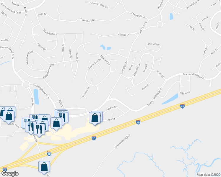 map of restaurants, bars, coffee shops, grocery stores, and more near 5511 Golf Club Drive in Diamondhead