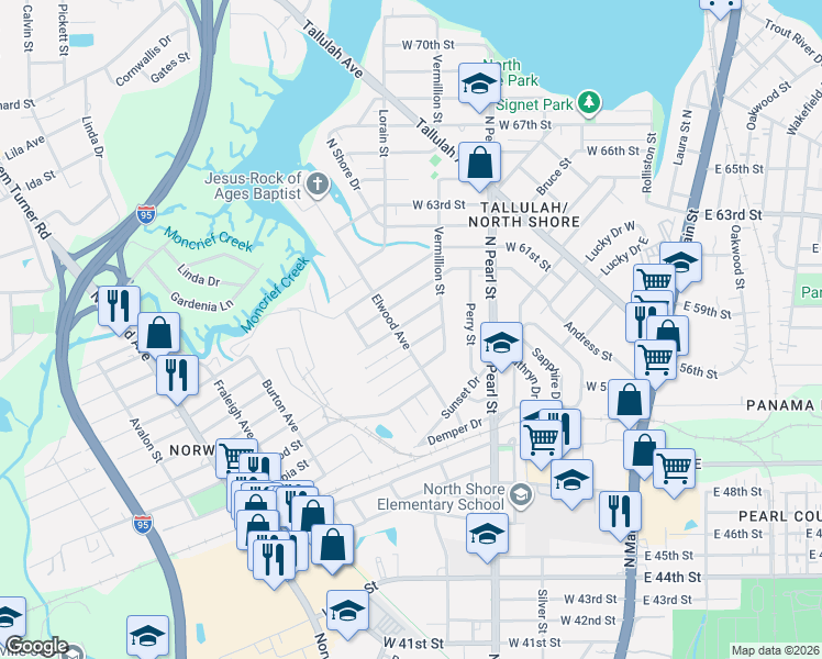 map of restaurants, bars, coffee shops, grocery stores, and more near 484 West 59th Street in Jacksonville