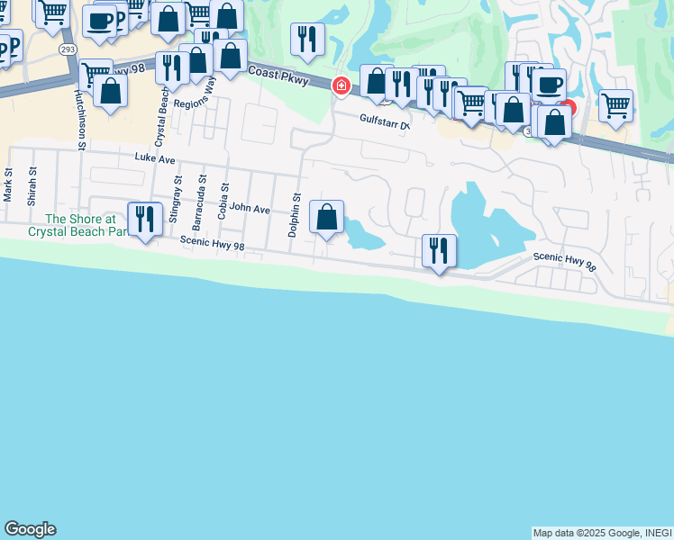 map of restaurants, bars, coffee shops, grocery stores, and more near 3466 Scenic Highway 98 in Destin