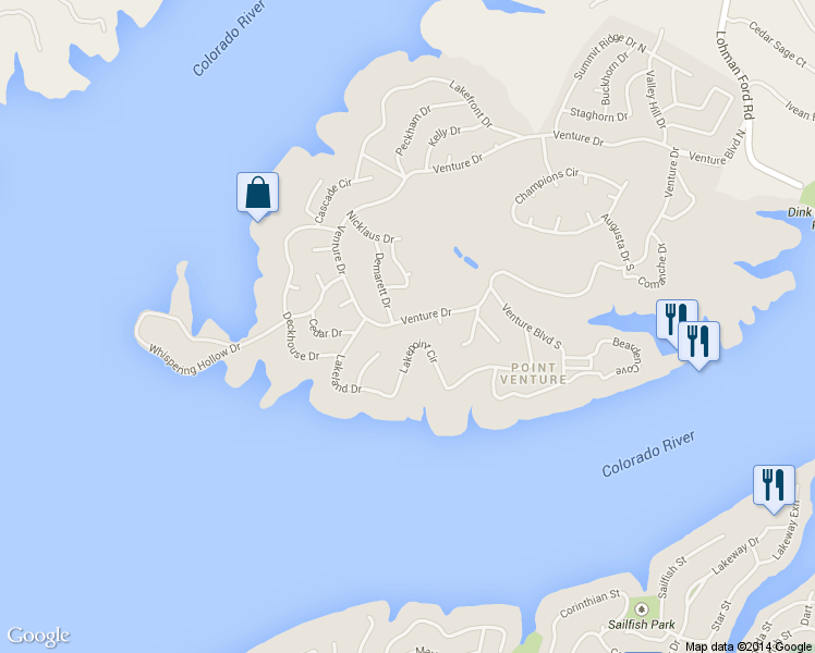 map of restaurants, bars, coffee shops, grocery stores, and more near 19036 Venture Dr in Point Venture