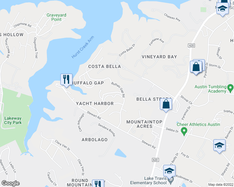 map of restaurants, bars, coffee shops, grocery stores, and more near 16100 Aqua Azul Path in Austin