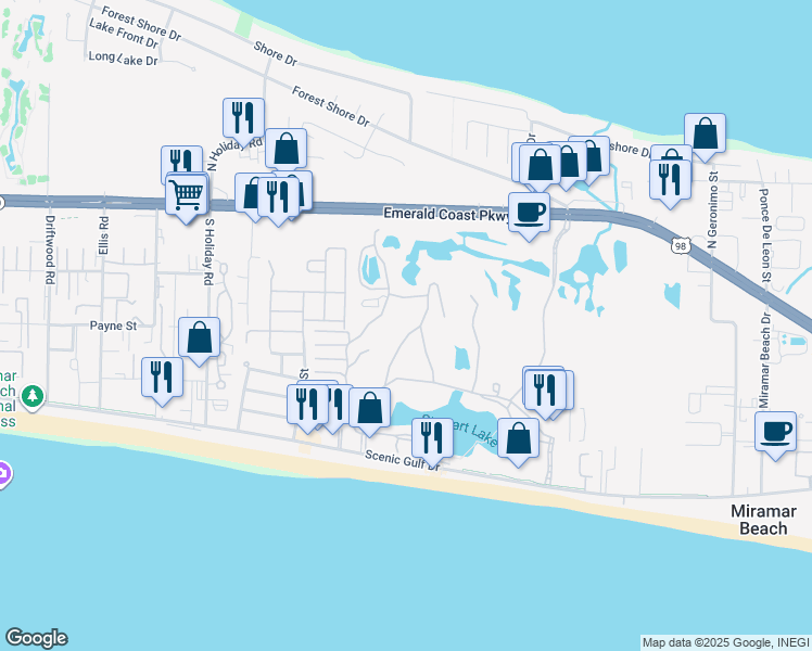 map of restaurants, bars, coffee shops, grocery stores, and more near 139 Sunset Bay in Miramar Beach