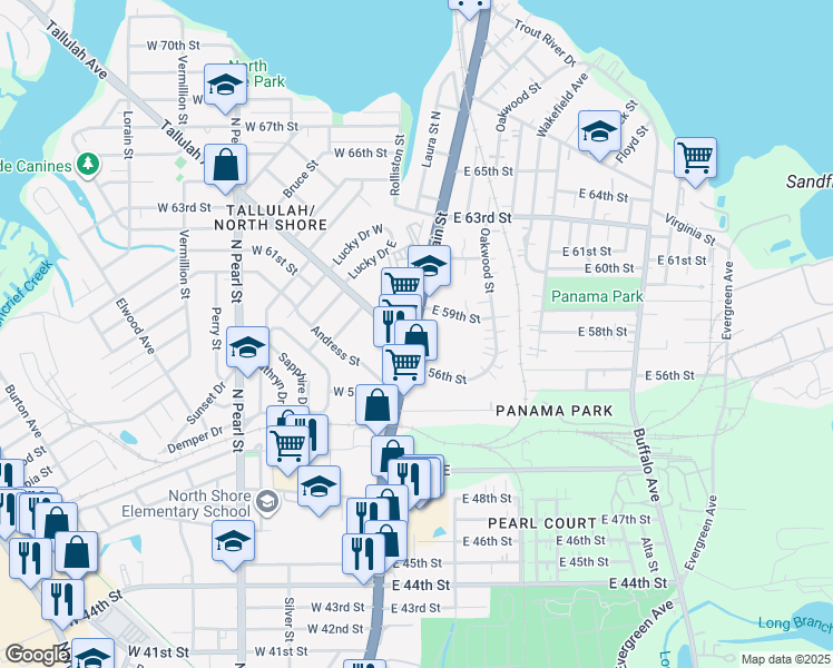 map of restaurants, bars, coffee shops, grocery stores, and more near 6707 North Main Street in Jacksonville