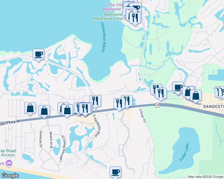 map of restaurants, bars, coffee shops, grocery stores, and more near 8984 Heron Walk Drive in Destin
