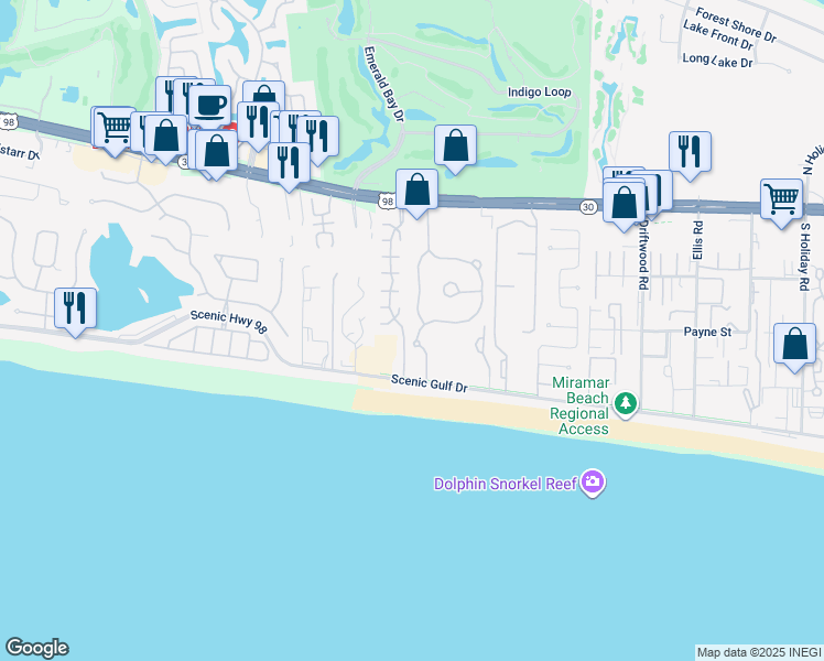 map of restaurants, bars, coffee shops, grocery stores, and more near 516 Sandy Cay Drive in Miramar Beach