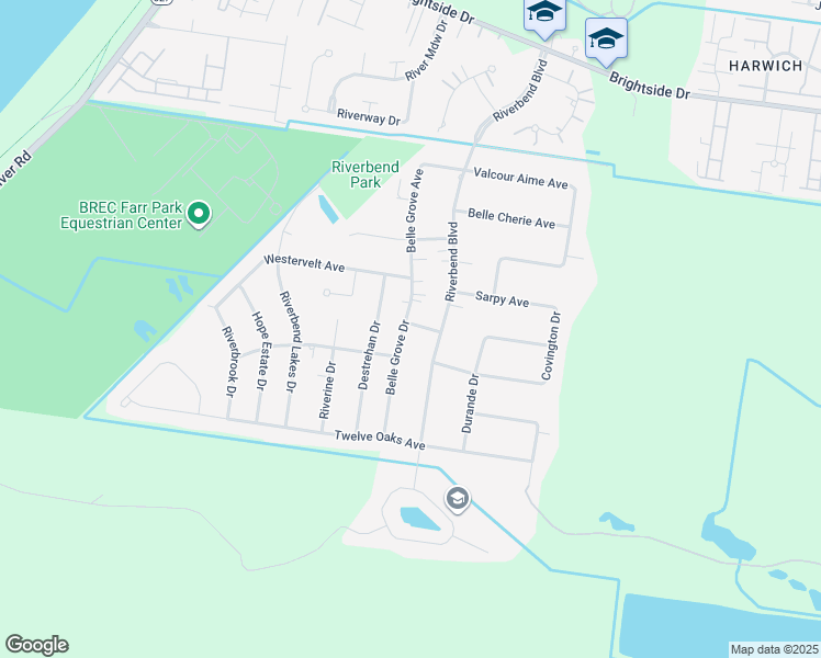 map of restaurants, bars, coffee shops, grocery stores, and more near 6103 Belle Grove Drive in Baton Rouge