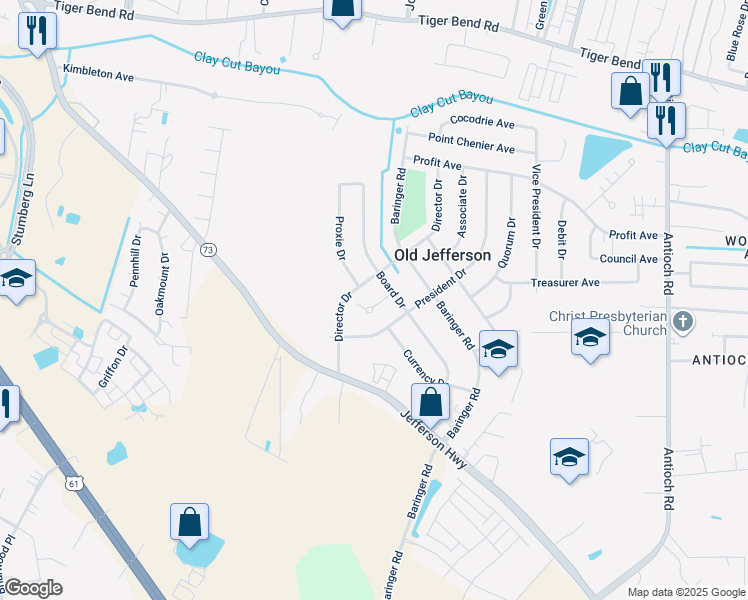 map of restaurants, bars, coffee shops, grocery stores, and more near 14641 Charter Place in Baton Rouge
