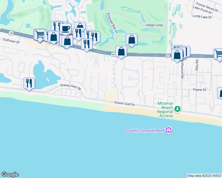 map of restaurants, bars, coffee shops, grocery stores, and more near 39 Topaz Cove in Destin