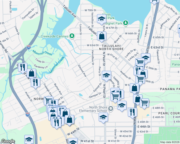 map of restaurants, bars, coffee shops, grocery stores, and more near 484 West 59th Street in Jacksonville