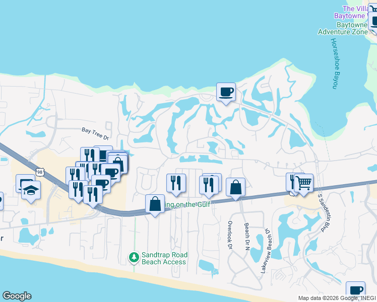 map of restaurants, bars, coffee shops, grocery stores, and more near 499 Linkside Dr in Destin