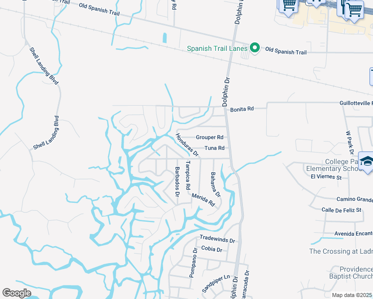 map of restaurants, bars, coffee shops, grocery stores, and more near 2713 Honduras Drive in Gautier