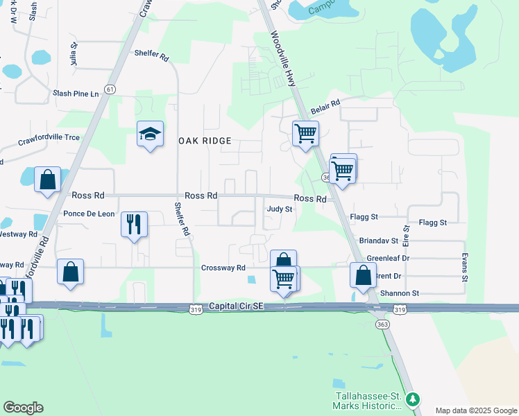 map of restaurants, bars, coffee shops, grocery stores, and more near 4609 Tall Oak Drive in Tallahassee
