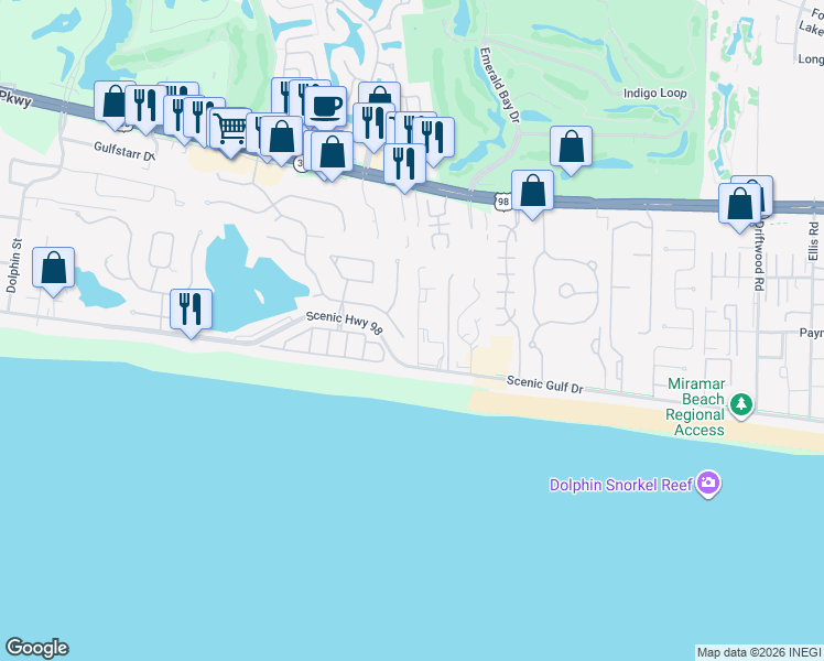 map of restaurants, bars, coffee shops, grocery stores, and more near 50 Terra Cotta Way in Destin