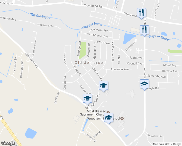 map of restaurants, bars, coffee shops, grocery stores, and more near 7715 Barringer Road in Baton Rouge