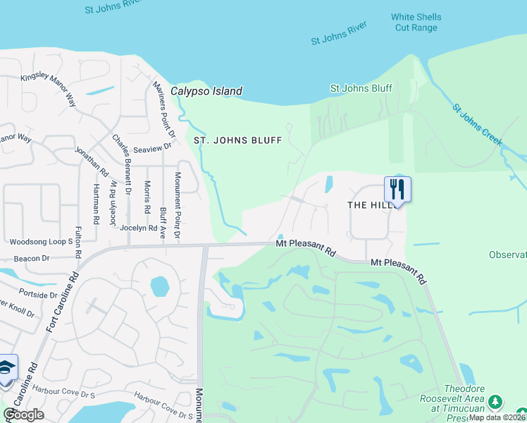 map of restaurants, bars, coffee shops, grocery stores, and more near 12705 Fort Caroline Road in Jacksonville