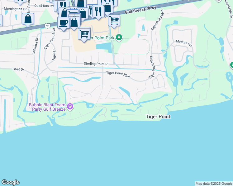 map of restaurants, bars, coffee shops, grocery stores, and more near 3823 Saber Tooth Circle in Gulf Breeze