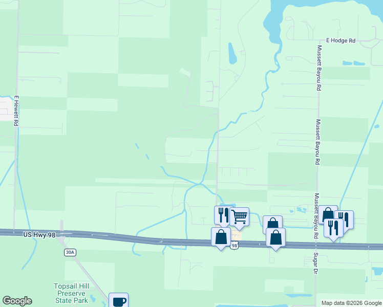 map of restaurants, bars, coffee shops, grocery stores, and more near 226 Hardway Lane in Santa Rosa Beach