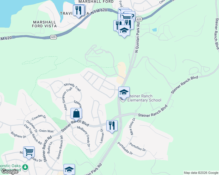 map of restaurants, bars, coffee shops, grocery stores, and more near 12529 Canyon Glen Drive in Austin