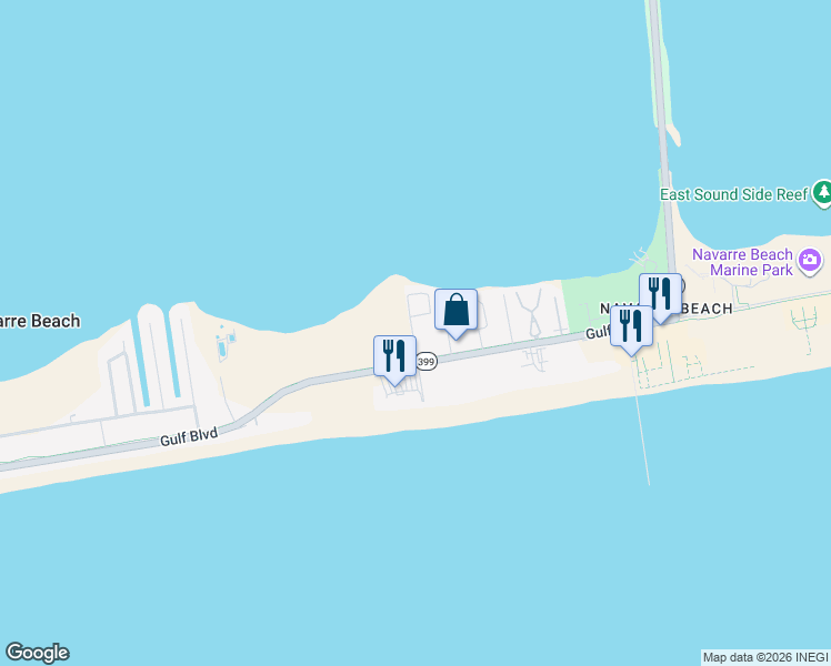 map of restaurants, bars, coffee shops, grocery stores, and more near 1440 Paradise Point Drive in Navarre