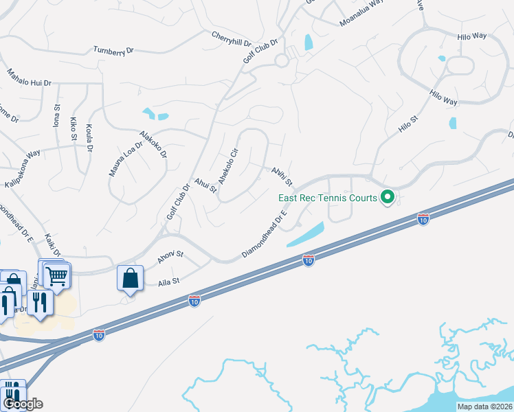 map of restaurants, bars, coffee shops, grocery stores, and more near 5622 Ahuli Place in Diamondhead