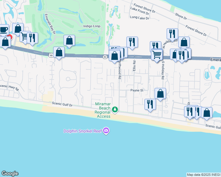 map of restaurants, bars, coffee shops, grocery stores, and more near 49 Payne Street in Destin