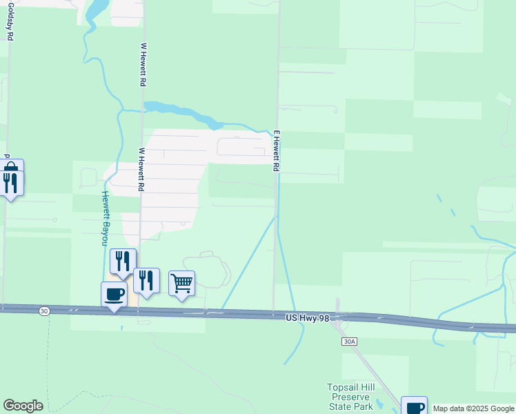 map of restaurants, bars, coffee shops, grocery stores, and more near 33 Long Leaf Circle in Santa Rosa Beach