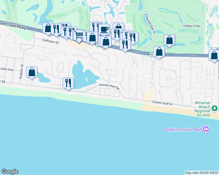 map of restaurants, bars, coffee shops, grocery stores, and more near 4806 Ocean Boulevard in Destin