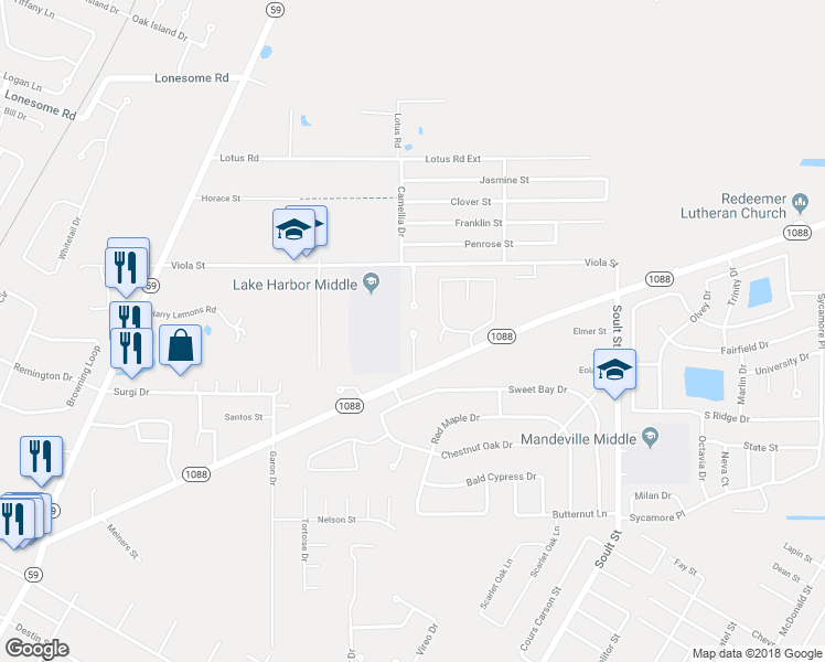 map of restaurants, bars, coffee shops, grocery stores, and more near 181 Emerald Pines Court in Mandeville