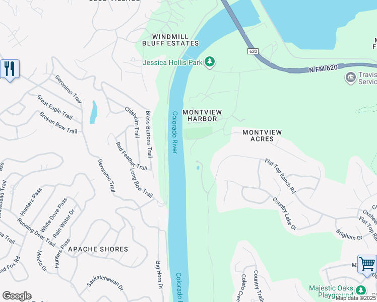 map of restaurants, bars, coffee shops, grocery stores, and more near 3105 Fritz Hughes Park Road in Austin