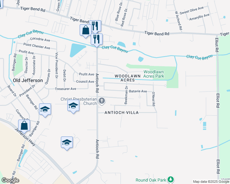 map of restaurants, bars, coffee shops, grocery stores, and more near 16124 Batavia Avenue in Baton Rouge