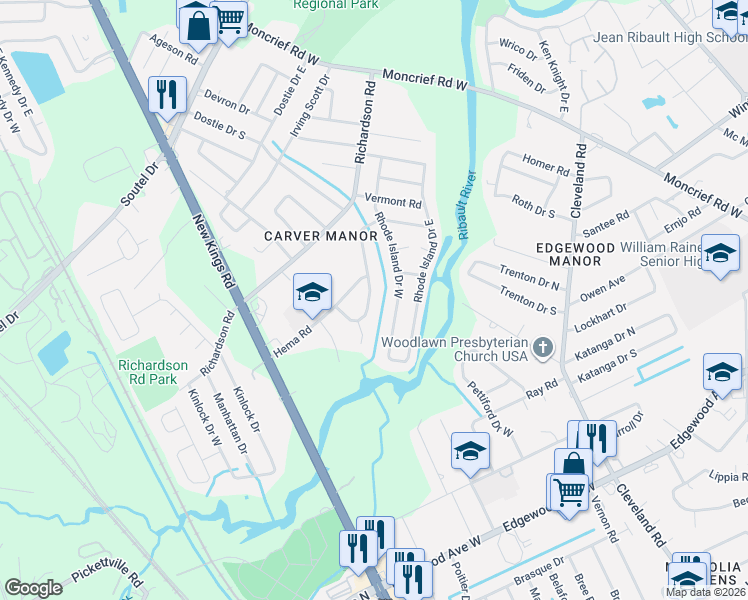 map of restaurants, bars, coffee shops, grocery stores, and more near 6851 West Virginia Avenue in Jacksonville
