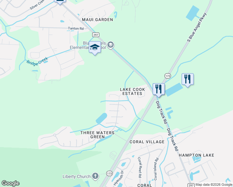 map of restaurants, bars, coffee shops, grocery stores, and more near 8043 Mark Court in Pensacola