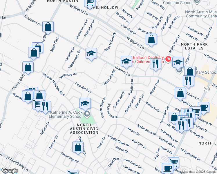 map of restaurants, bars, coffee shops, grocery stores, and more near 1405a Click Cove in Austin