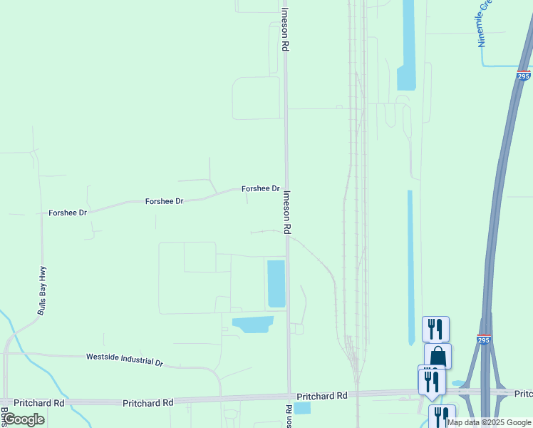 map of restaurants, bars, coffee shops, grocery stores, and more near 7500 Forshee Drive in Jacksonville